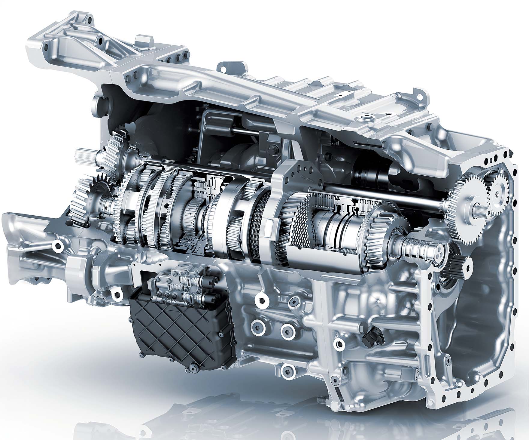Gedetailleerde doorsnede van een ZF TPT-transmissiesysteem voor Deutz-Fahr trekkers, met zicht op de tandwielen, hydraulische componenten en interne mechanica.